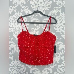 Honey Peach Floral Print Corset Lace Trimmed Tank